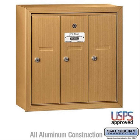 Salsbury Industries 3503BSU 3503-SU Vertical Mailbox 3 Doors Surface Mounted USPS Access Brass