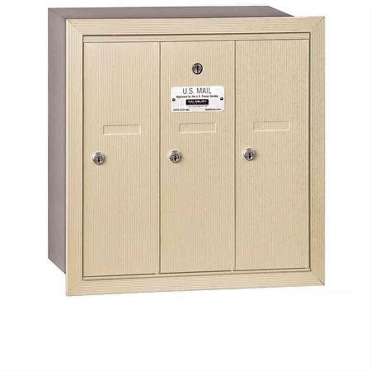 Salsbury Industries 3503SRU 3503-RU Vertical Mailbox 3 Doors Recessed Mounted USPS Access Sandstone