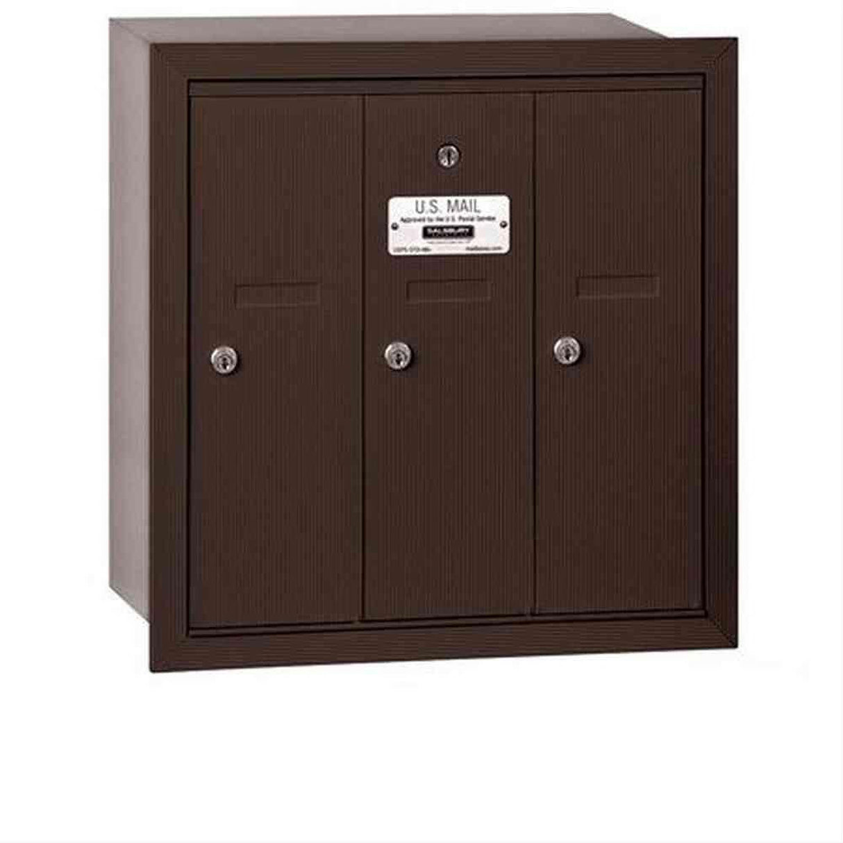Salsbury Industries 3503ZRU 3503-RU Vertical Mailbox 3 Doors Recessed Mounted USPS Access Bronze
