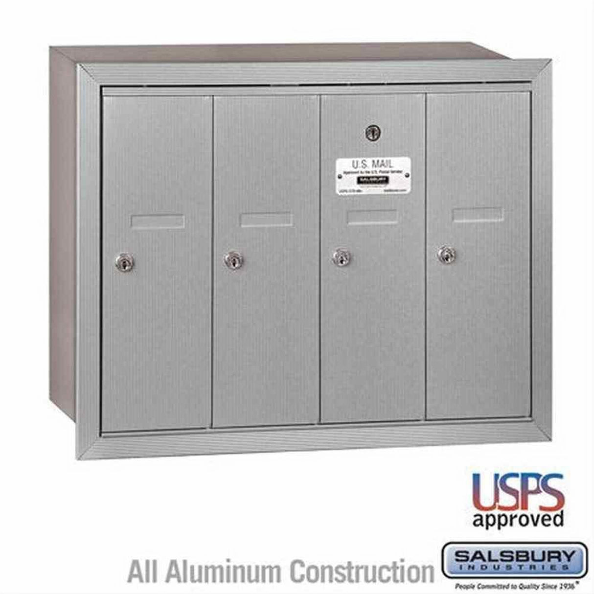 Salsbury Industries 3504ARU 3504-RU Vertical Mailbox 4 Doors Recessed Mounted USPS Access Aluminum