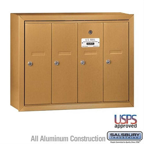 Salsbury Industries 3504BSU 3504-SU Vertical Mailbox 4 Doors Surface Mounted USPS Access Brass