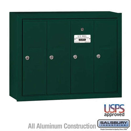 Salsbury Industries 3504GSU 3504-SU Vertical Mailbox 4 Doors Surface Mounted USPS Access Green