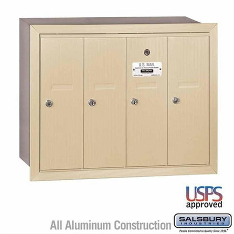 Salsbury Industries 3504SRU 3504-RU Vertical Mailbox 4 Doors Recessed Mounted USPS Access Sandstone