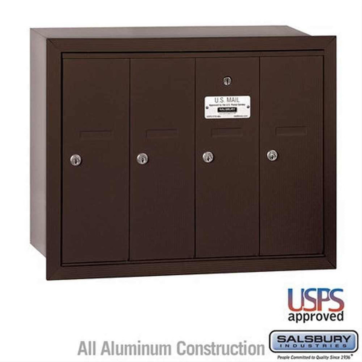 Salsbury Industries 3504ZRU 3504-RU Vertical Mailbox 4 Doors Recessed Mounted USPS Access Bronze
