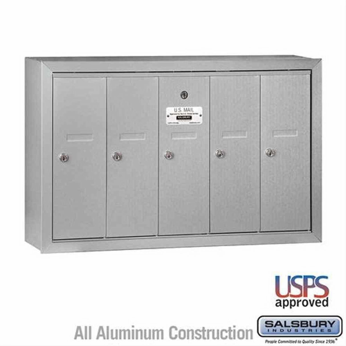 Salsbury Industries 3505ASU 3505-SU Vertical Mailbox 5 Doors Surface Mounted USPS Access Aluminum