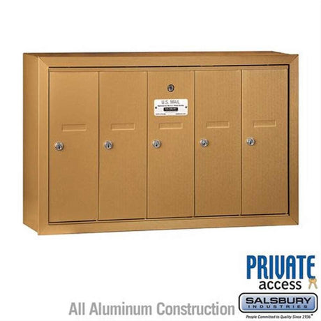 Salsbury Industries 3505BSP 3505-SP Vertical Mailbox 5 Doors Surface Mounted Private Access Brass