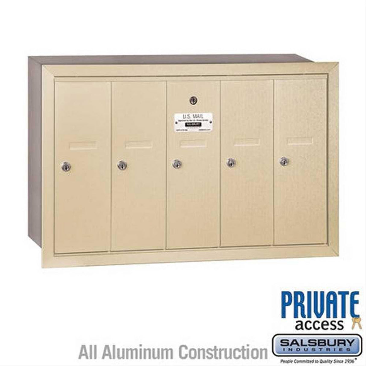Salsbury Industries 3505SRP 3505-RP Vertical Mailbox 5 Doors Recessed Mounted Private Access Sandstone