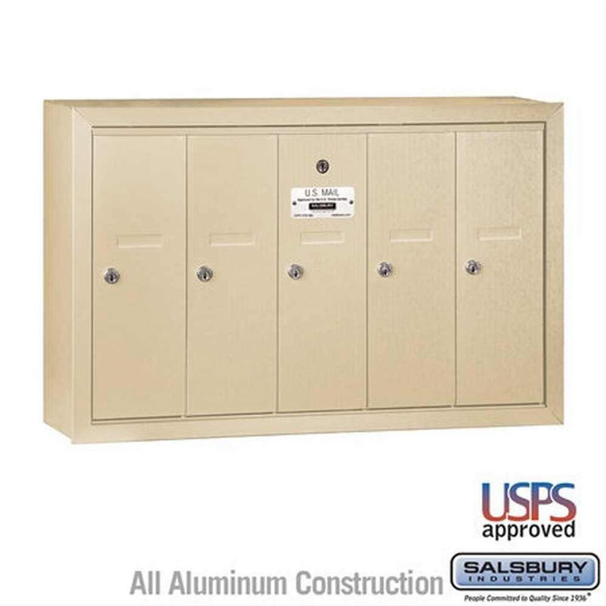Salsbury Industries 3505SSU 3505-SU Vertical Mailbox 5 Doors Surface Mounted USPS Access Sandstone