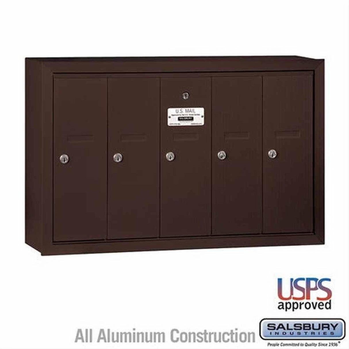 Salsbury Industries 3505ZSU 3505-SU Vertical Mailbox 5 Doors Surface Mounted USPS Access Bronze