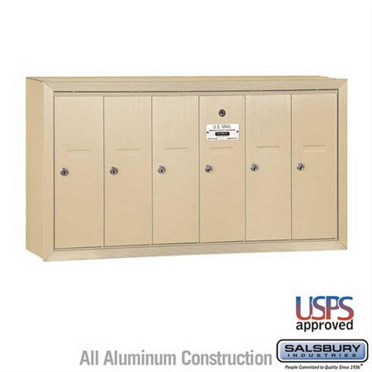 Salsbury Industries 3506SSU 3506-SU Vertical Mailbox 6 Doors Surface Mounted USPS Access Sandstone