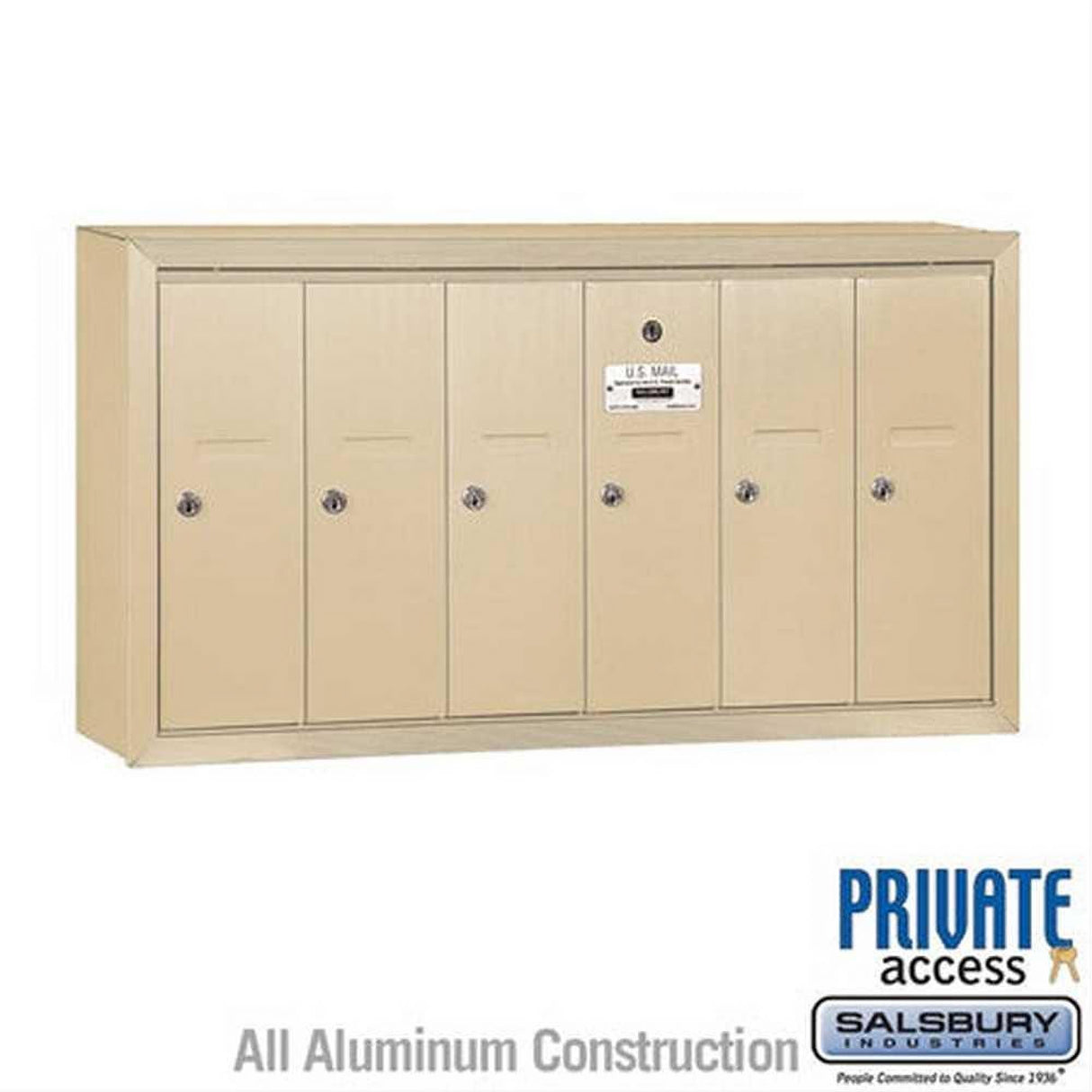 Salsbury Industries 3506SSP 3506-SP Vertical Mailbox 6 Doors Surface Mounted Private Access Sandstone