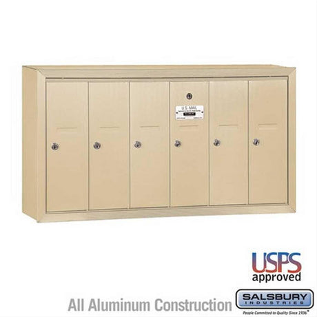 Salsbury Industries 3506SSU 3506-SU Vertical Mailbox 6 Doors Surface Mounted USPS Access Sandstone