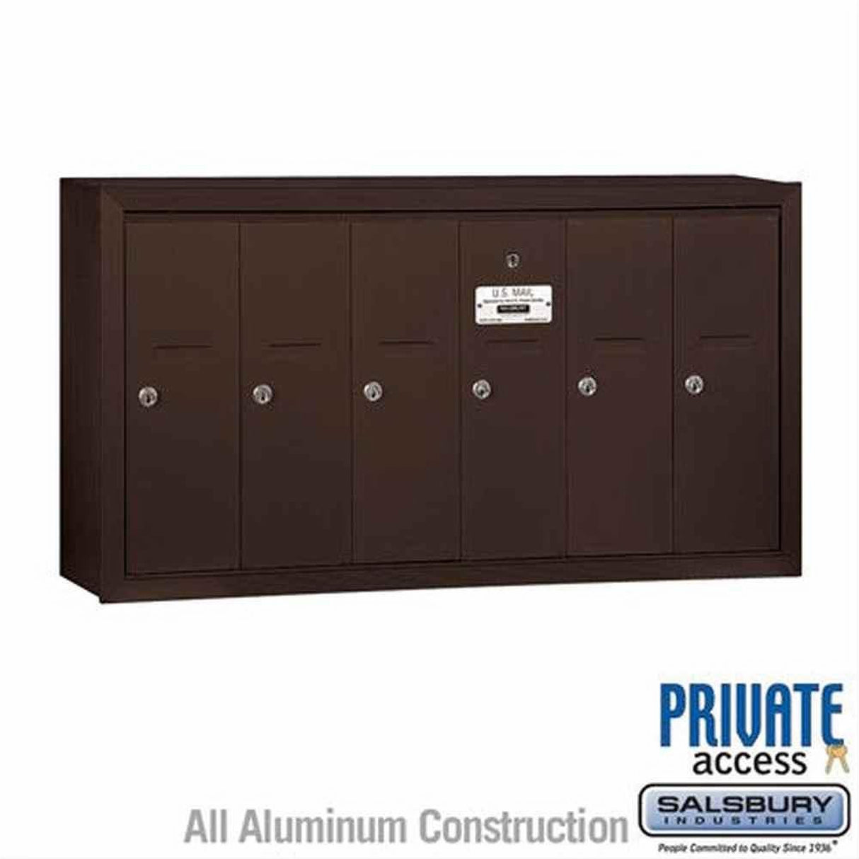 Salsbury Industries 3506ZSP 3506-SP Vertical Mailbox 6 Doors Surface Mounted Private Access Bronze