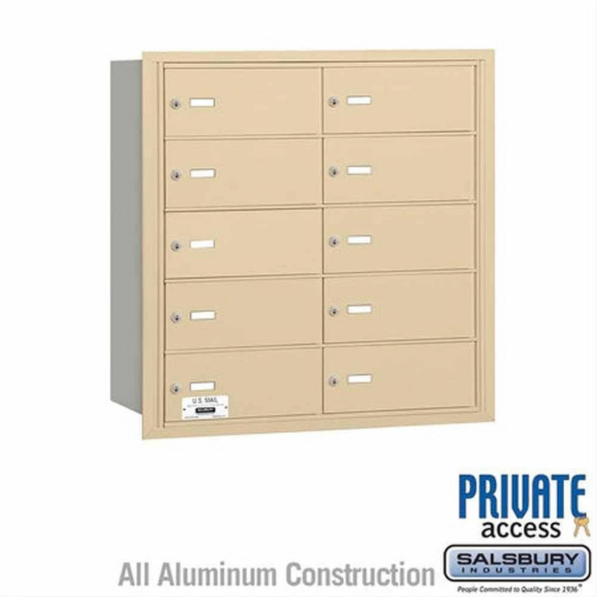 Salsbury Industries 3610SRP 3610-RP 4B+ Horizontal Mailbox 10 B Doors Rear Loading Private Access Sandstone