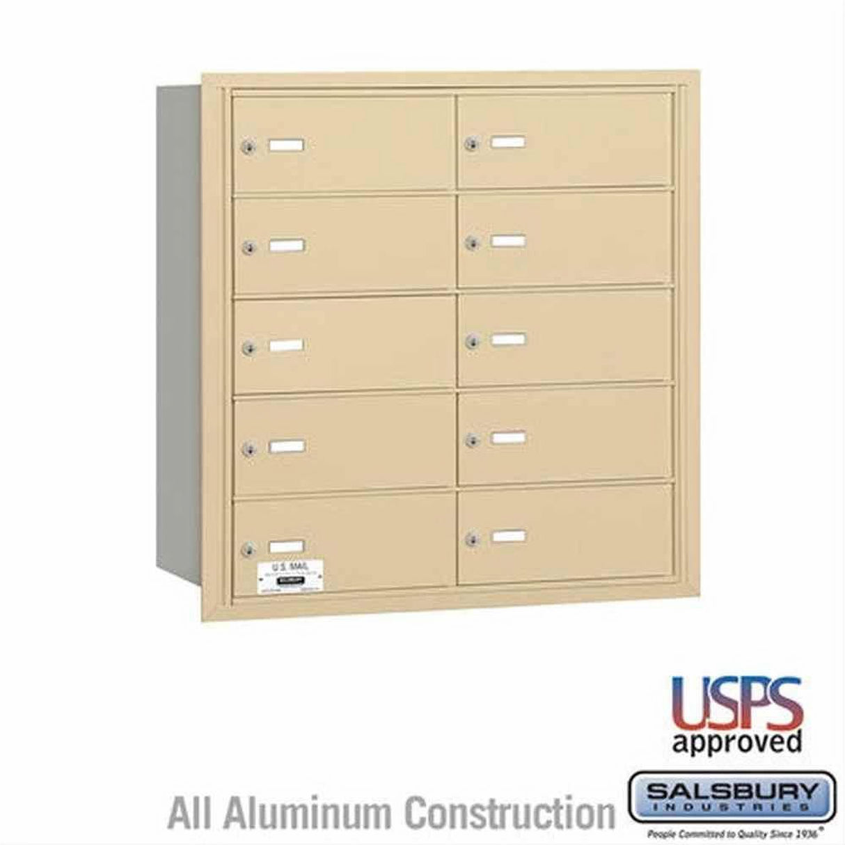 Salsbury Industries 3610SRU 3610-RU 4B+ Horizontal Mailbox 10 B Doors Rear Loading USPS Access Sandstone