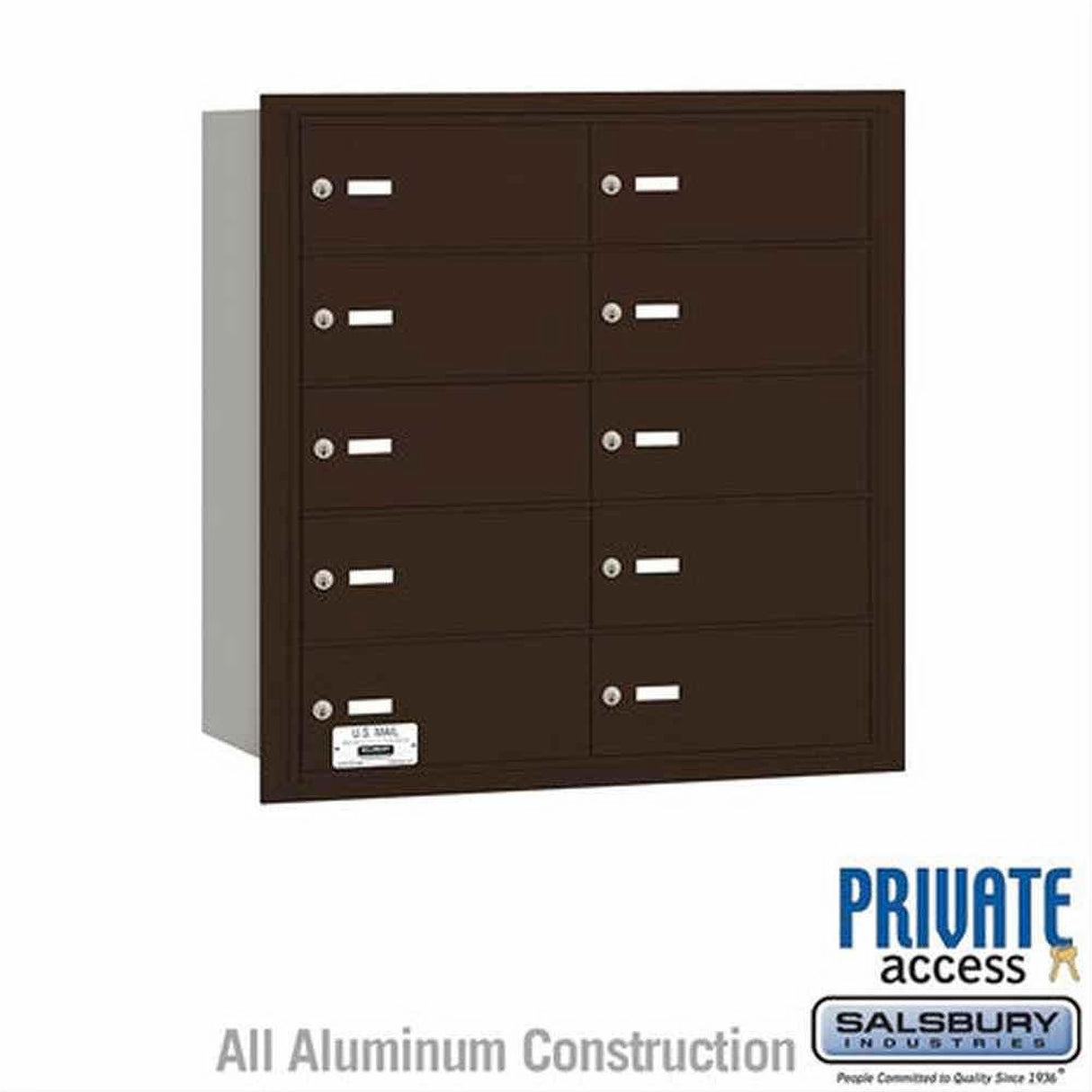 Salsbury Industries 3610ZRP 3610-RP 4B+ Horizontal Mailbox 10 B Doors Rear Loading Private Access Bronze