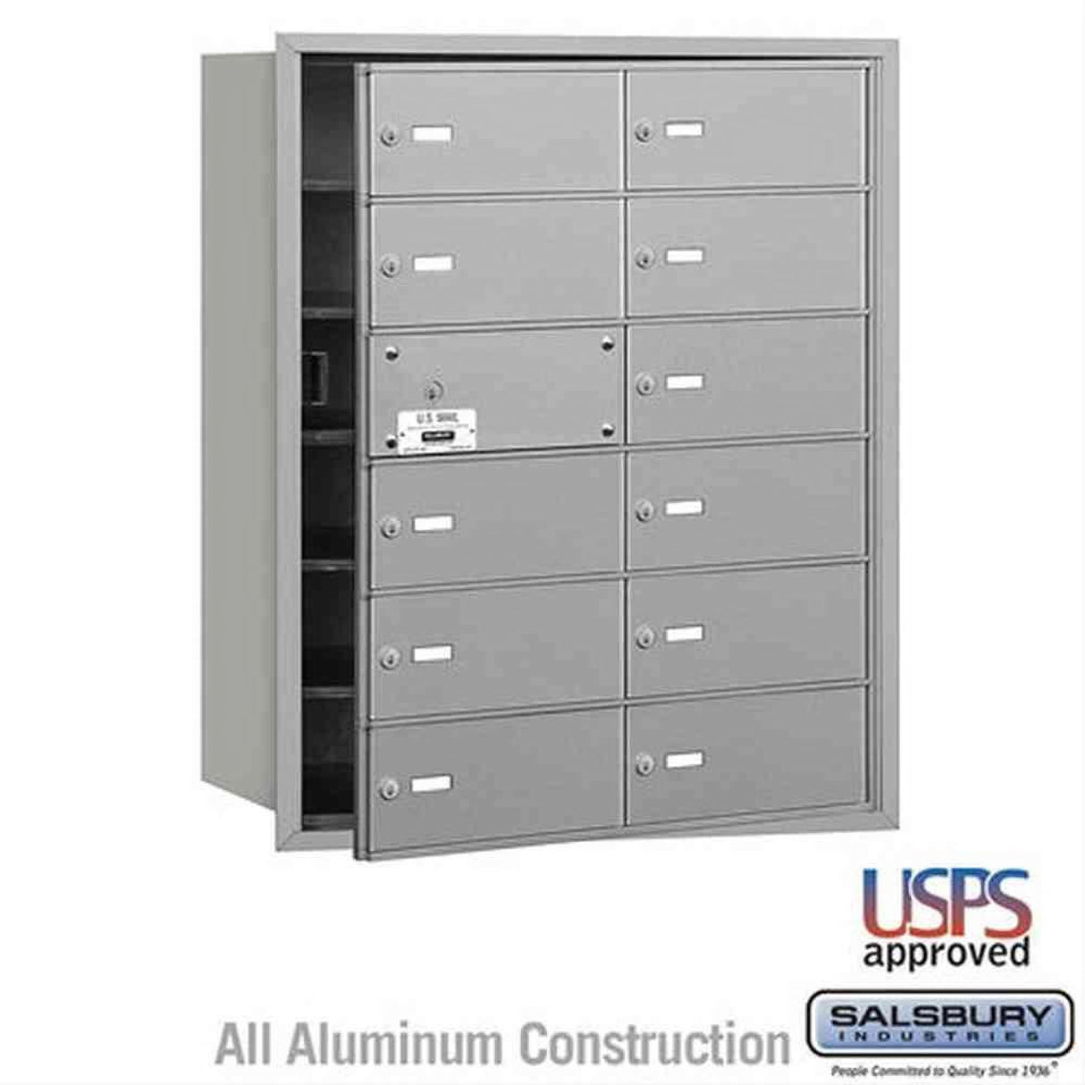 Salsbury Industries 3612AFU 3612-FU 4B+ Horizontal Mailbox 12 B Doors Front Loading USPS Access Aluminum