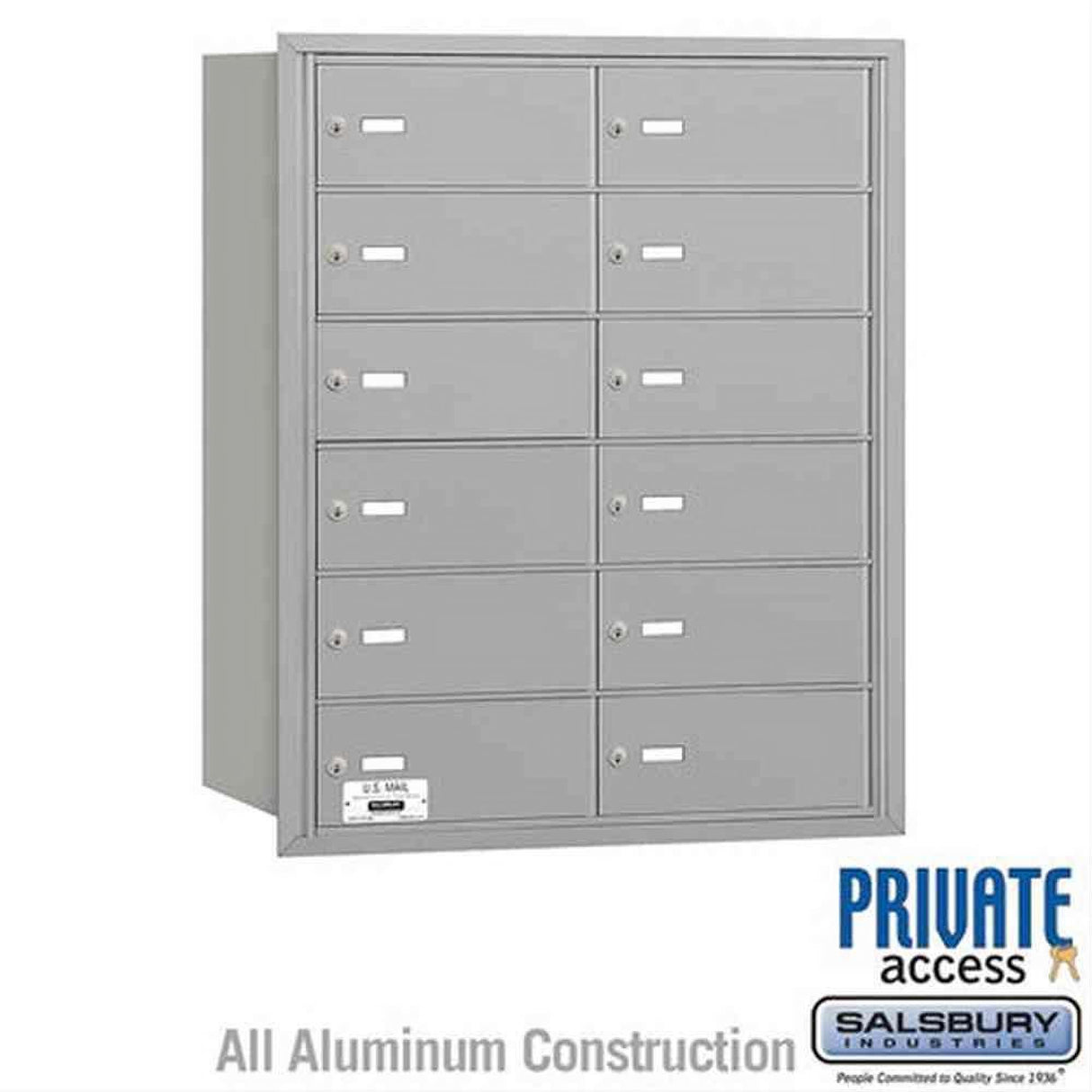 Salsbury Industries 3612ARP 3612-RP 4B+ Horizontal Mailbox 12 B Doors Rear Loading Private Access Aluminum