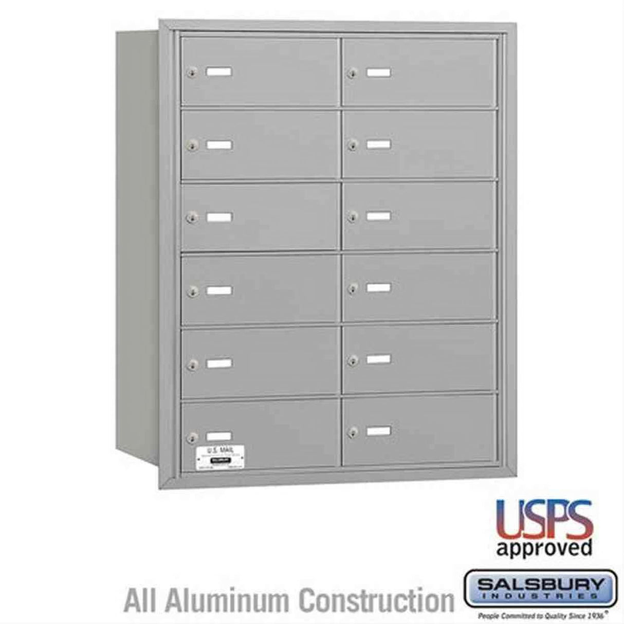 Salsbury Industries 3612ARU 3612-RU 4B+ Horizontal Mailbox 12 B Doors Rear Loading USPS Access Aluminum