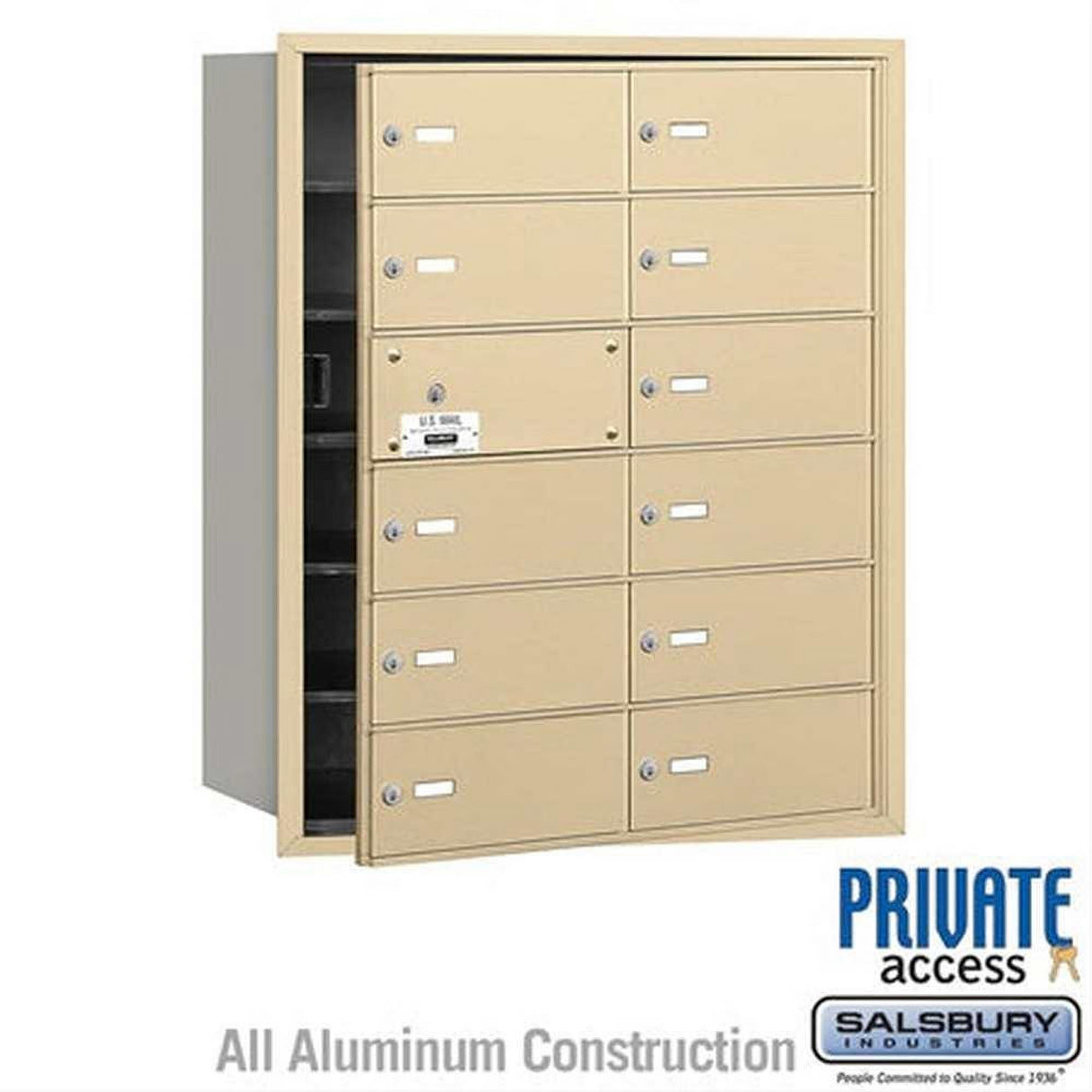 Salsbury Industries 3612SFP 3612-FP 4B+ Horizontal Mailbox 12 B Doors Front Loading Private Access Sandstone