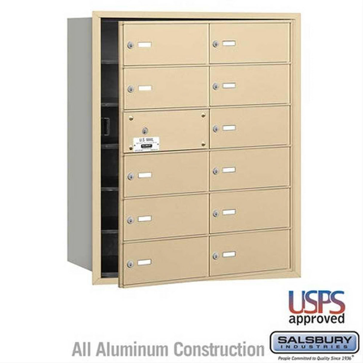 Salsbury Industries 3612SFU 3612-FU 4B+ Horizontal Mailbox 12 B Doors Front Loading USPS Access Sandstone