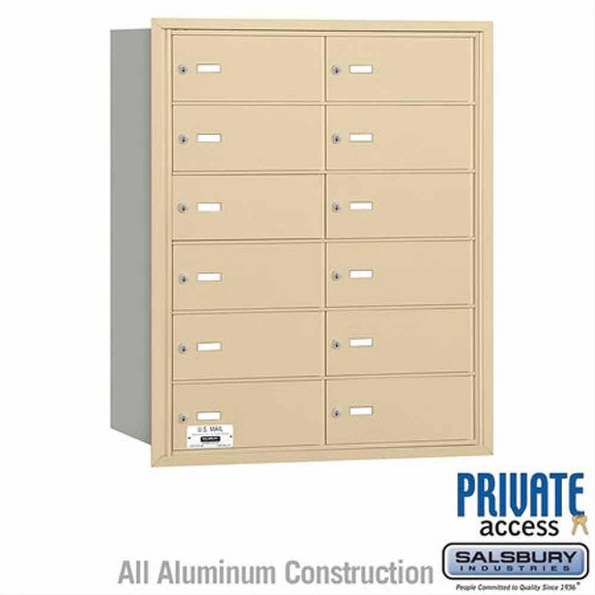 Salsbury Industries 3612SRP 3612-RP 4B+ Horizontal Mailbox 12 B Doors Rear Loading Private Access Sandstone