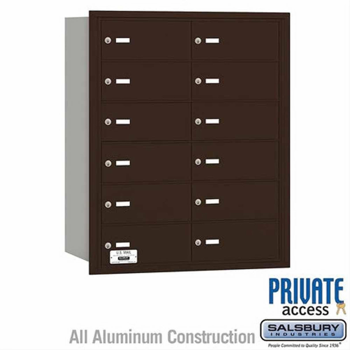 Salsbury Industries 3612ZRP 3612-RP 4B+ Horizontal Mailbox 12 B Doors Rear Loading Private Access Bronze