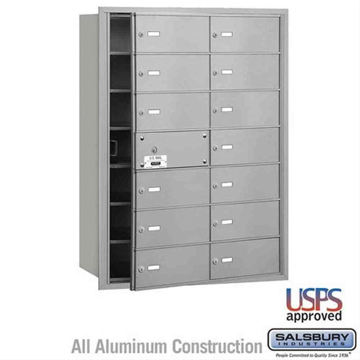 Salsbury Industries 3614AFU 3614-FU 4B+ Horizontal Mailbox 14 B Doors Front Loading USPS Access Aluminum