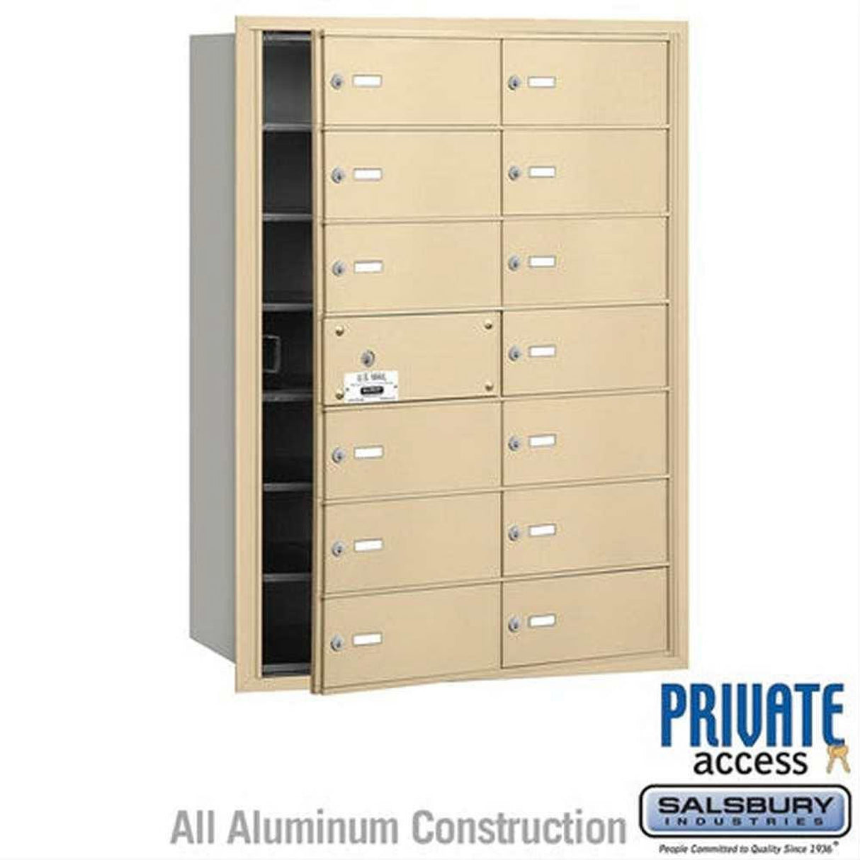 Salsbury Industries 3614SFP 3614-FP 4B+ Horizontal Mailbox 14 B Doors Front Loading Private Access Sandstone