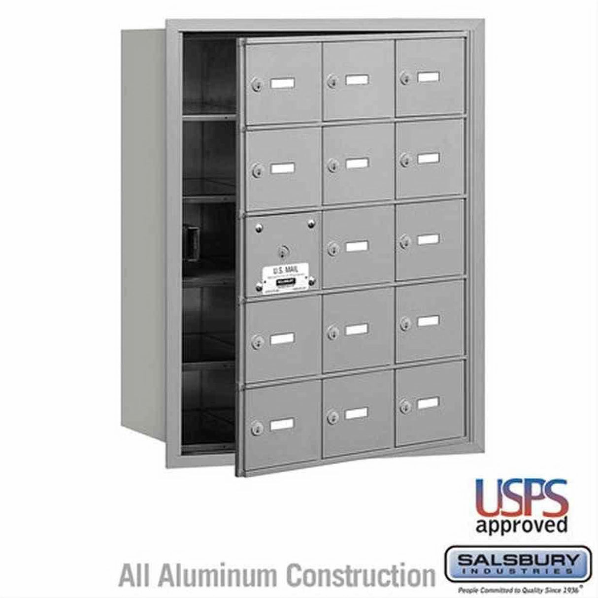 Salsbury Industries 3615AFU 3615-FU 4B+ Horizontal Mailbox 15 A Doors Front Loading USPS Access Aluminum