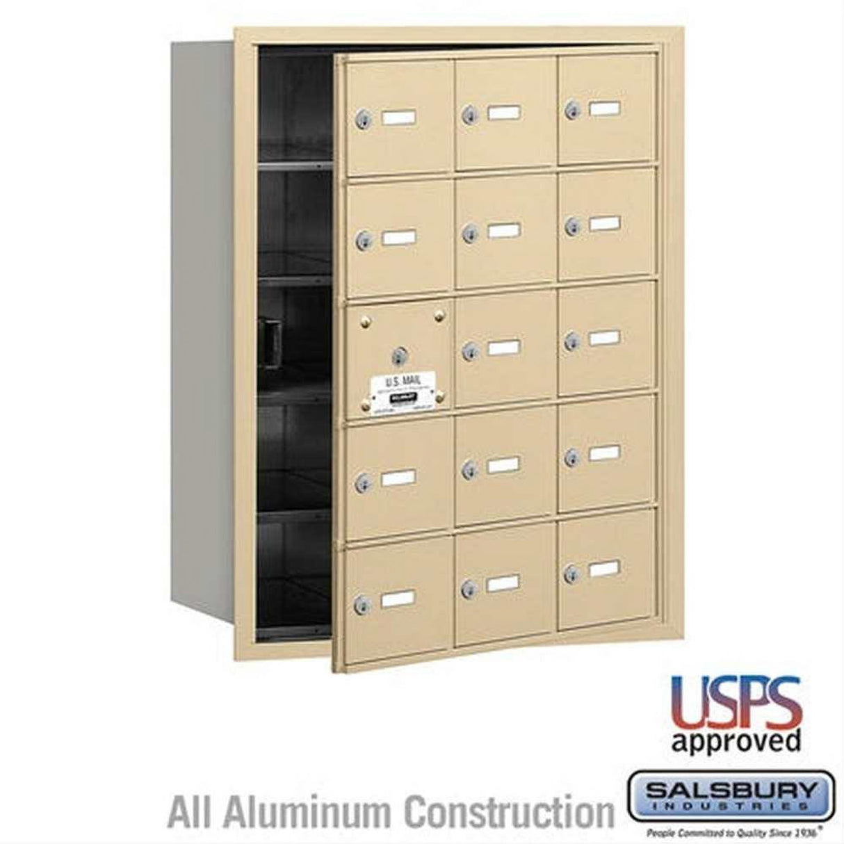 Salsbury Industries 3615SFU 3615-FU 4B+ Horizontal Mailbox 15 A Doors Front Loading USPS Access Sandstone