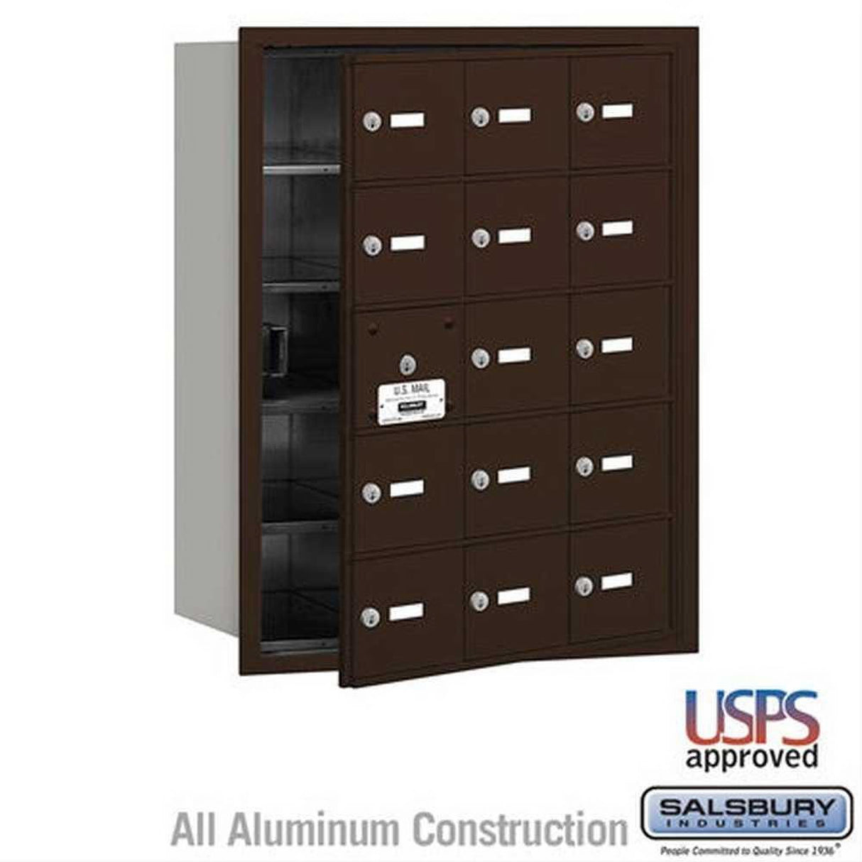 Salsbury Industries 3615ZFU 3615-FU 4B+ Horizontal Mailbox 15 A Doors Front Loading USPS Access Bronze