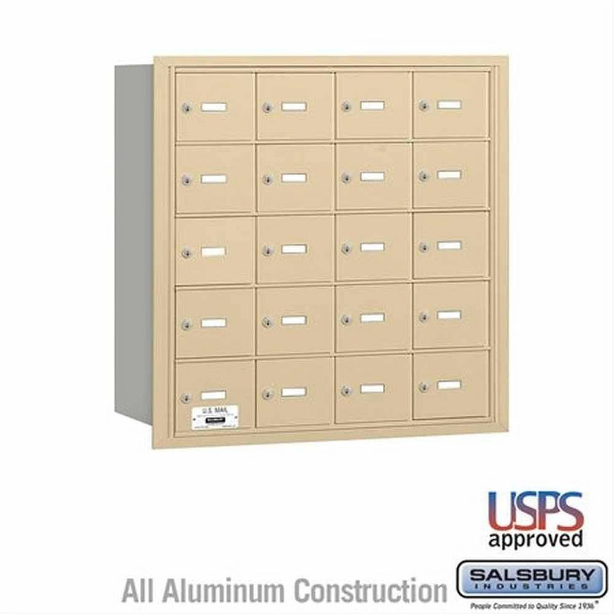 Salsbury Industries 3620SRU 3620-RU 4B+ Horizontal Mailbox 20 A Doors Rear Loading USPS Access Sandstone