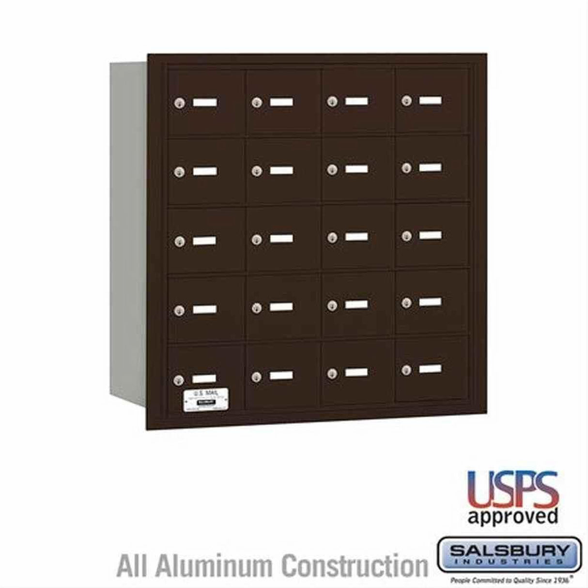 Salsbury Industries 3620ZRU 3620-RU 4B+ Horizontal Mailbox 20 A Doors Rear Loading USPS Access Bronze