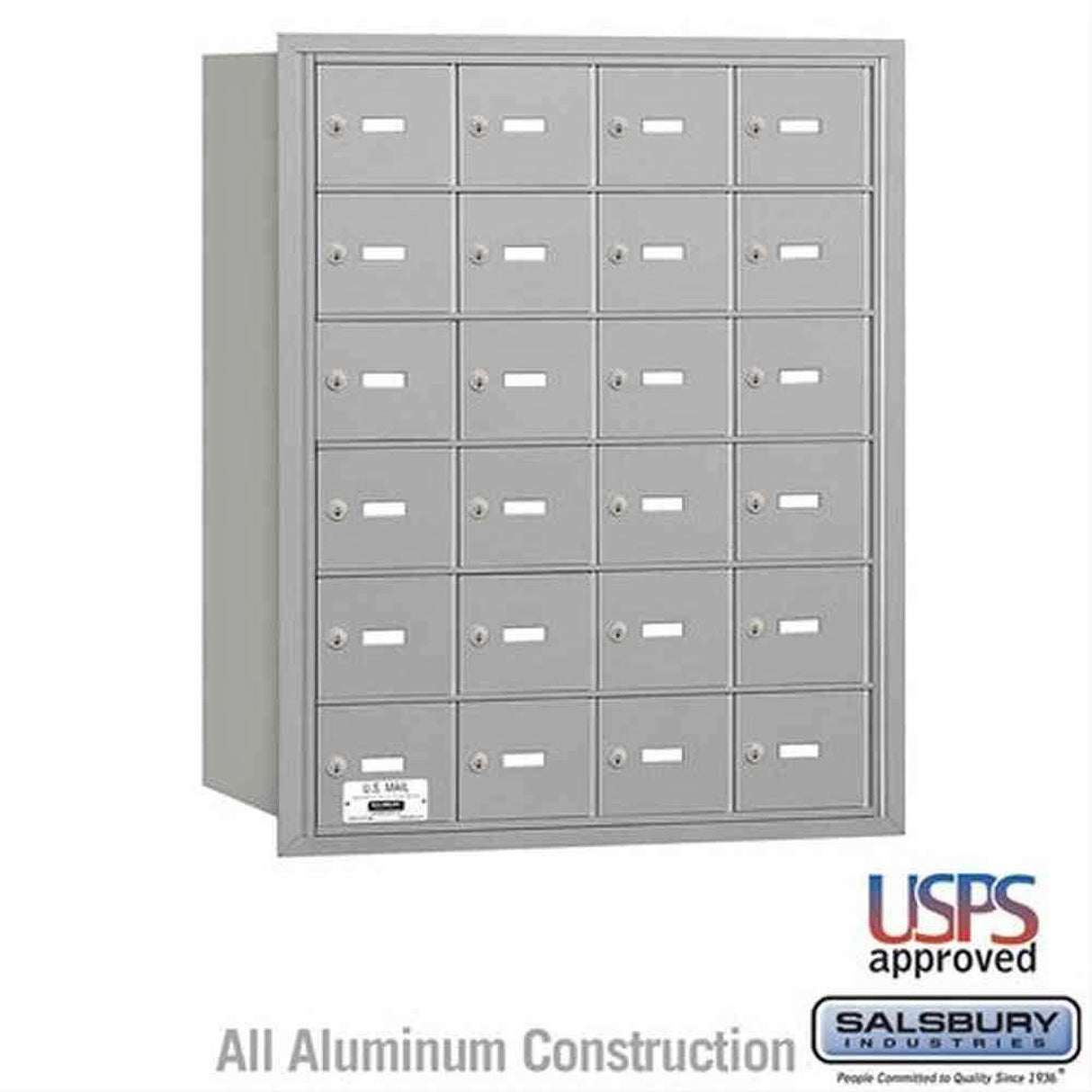 Salsbury Industries 3624ARU 3624-RU 4B+ Horizontal Mailbox 24 A Doors Rear Loading USPS Access Aluminum