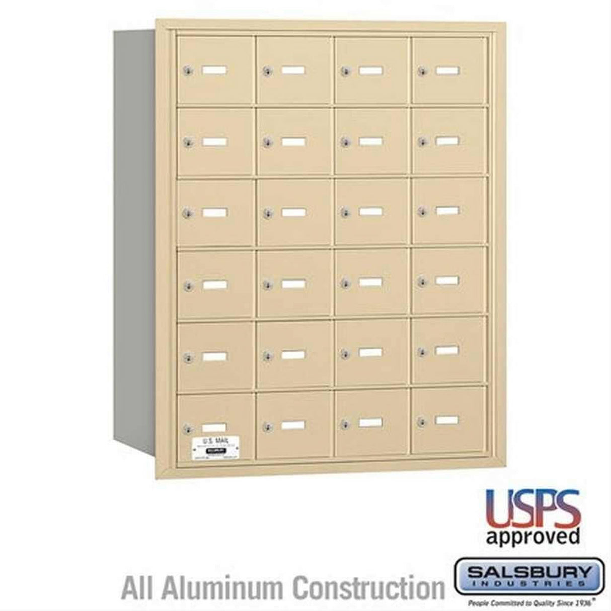Salsbury Industries 3624SRU 3624-RU 4B+ Horizontal Mailbox 24 A Doors Rear Loading USPS Access Sandstone