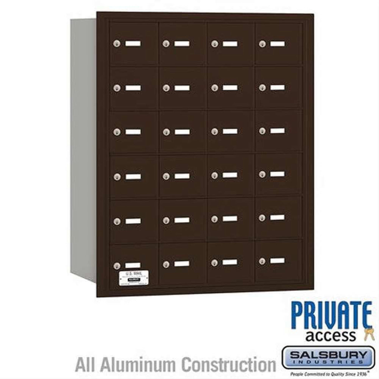 Salsbury Industries 3624ZRP 3624-RP 4B+ Horizontal Mailbox 24 A Doors Rear Loading Private Access Bronze