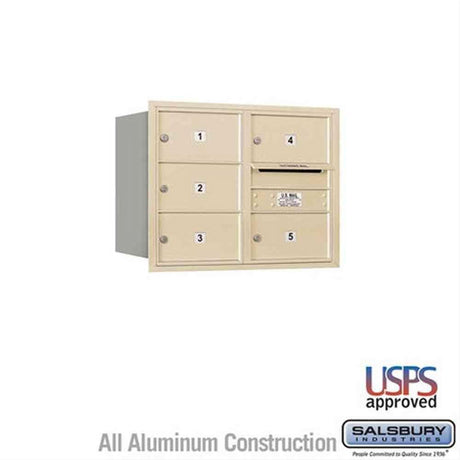 Salsbury Industries 3706D-05SRU-05-RU 4C Horizontal Mailbox 6 Door High Rear Loading USPS Access Sandstone
