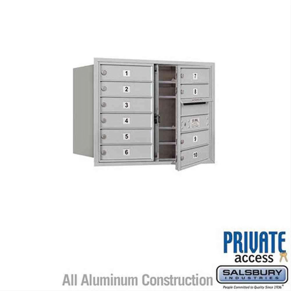 Salsbury Industries 3706D-10AFP-10-FP 4C Horizontal Mailbox 6 Door High Front Loading Private Access Aluminum