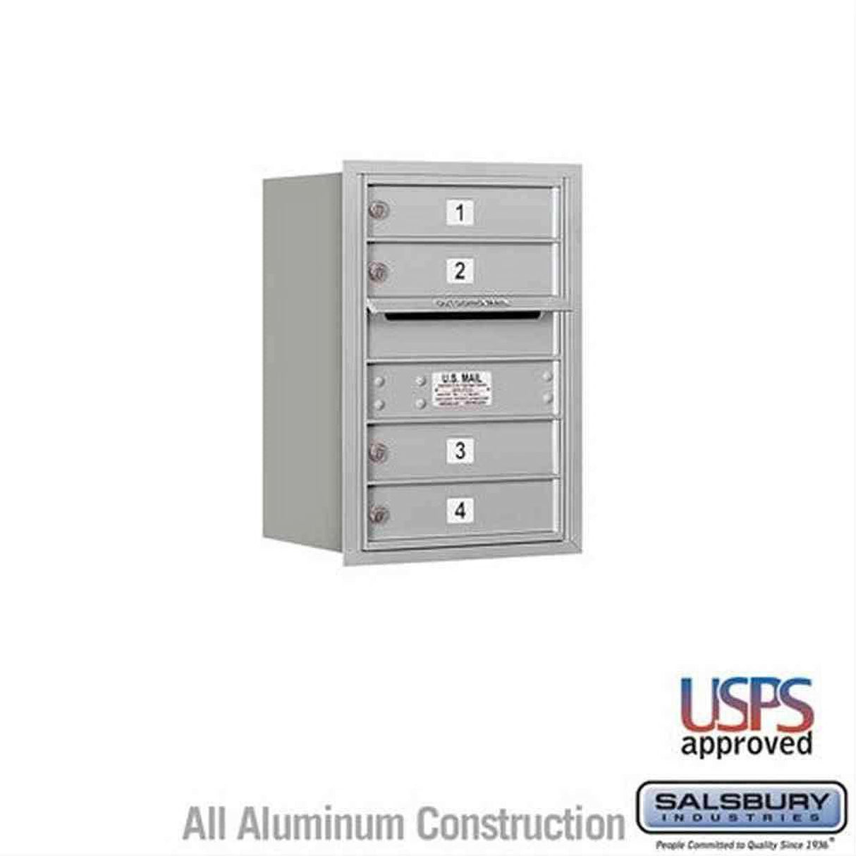 Salsbury Industries 3706S-04ARU-04-RU 4C Horizontal Mailbox 6 Door High Rear Loading USPS Access Aluminum