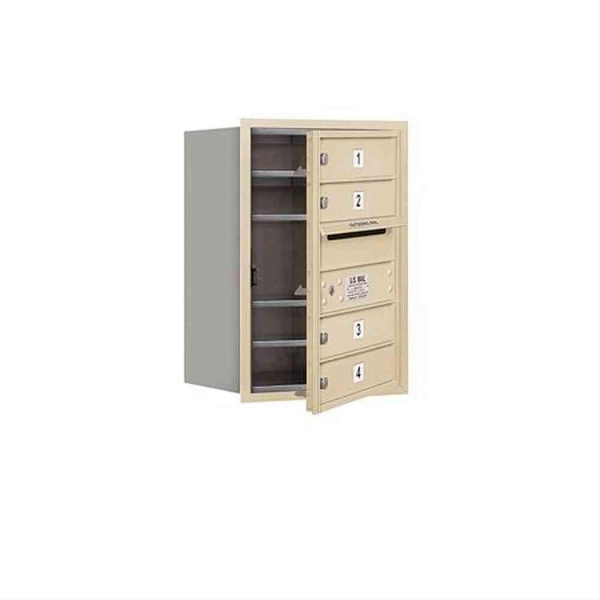 Salsbury Industries 3706S-04SFU-04-FU 4C Horizontal Mailbox 6 Door High Front Loading USPS Access Sandstone