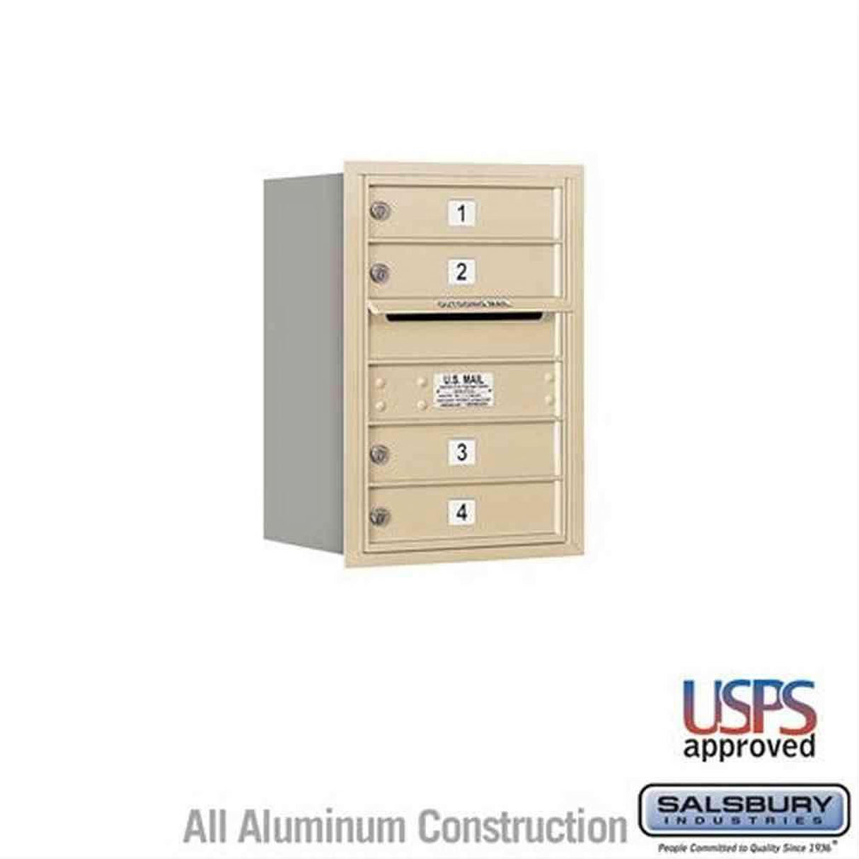 Salsbury Industries 3706S-04SRU-04-RU 4C Horizontal Mailbox 6 Door High Rear Loading USPS Access Sandstone