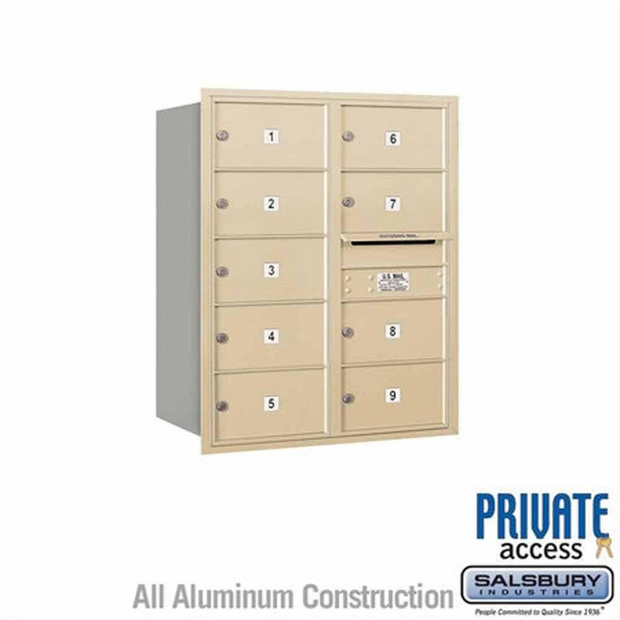 Salsbury Industries 3710D-09SRP-09-RP 4C Horizontal Mailbox 10 Door High Rear Loading Private Access Sandstone