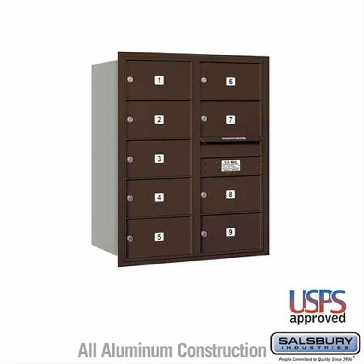 Salsbury Industries 3710D-09ZRU-09-RU 4C Horizontal Mailbox 10 Door High Rear Loading USPS Access Bronze