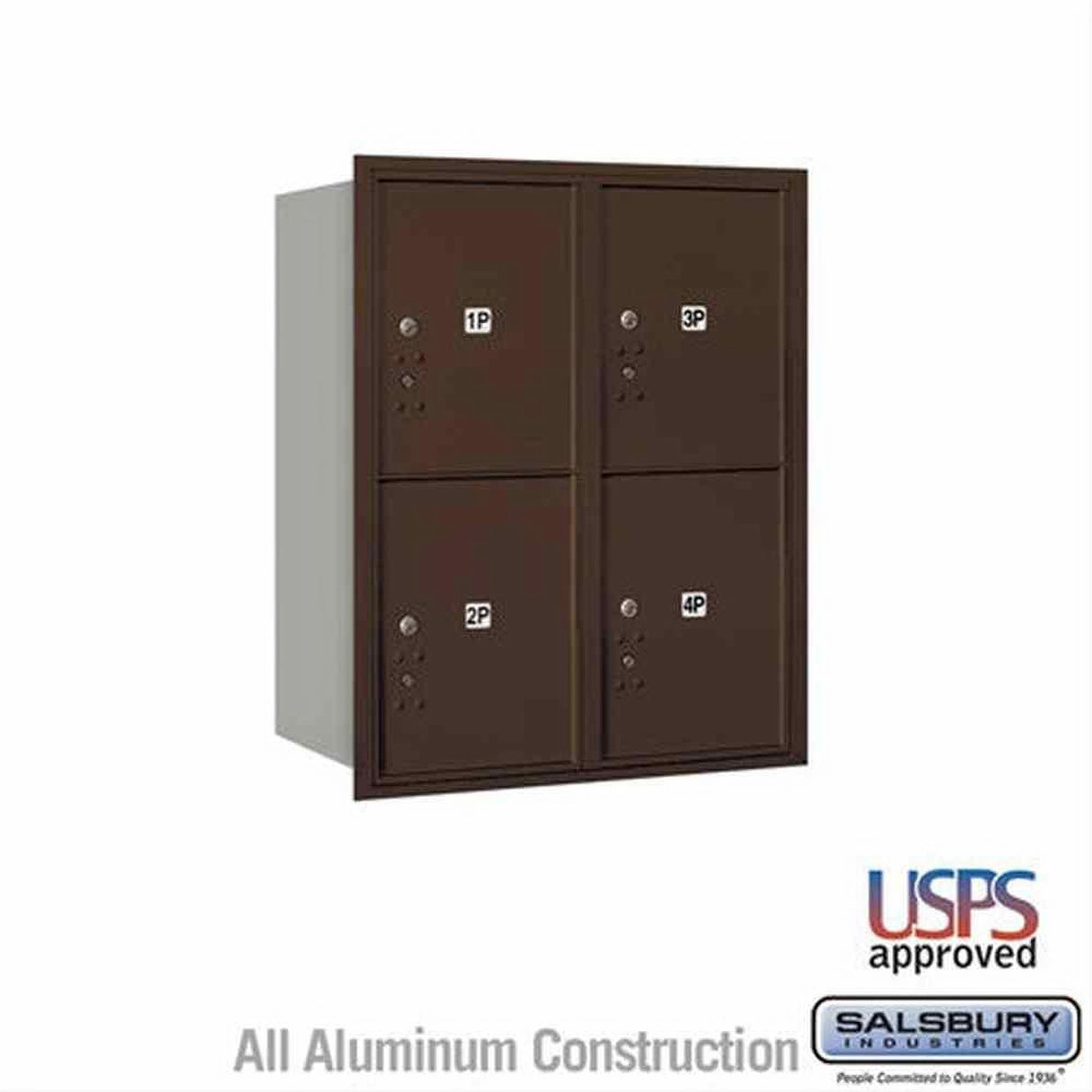 Salsbury Industries 3710D-4PZRU-4P-RU 4C Horizontal Mailbox 10 Door High Rear Loading USPS Access Bronze