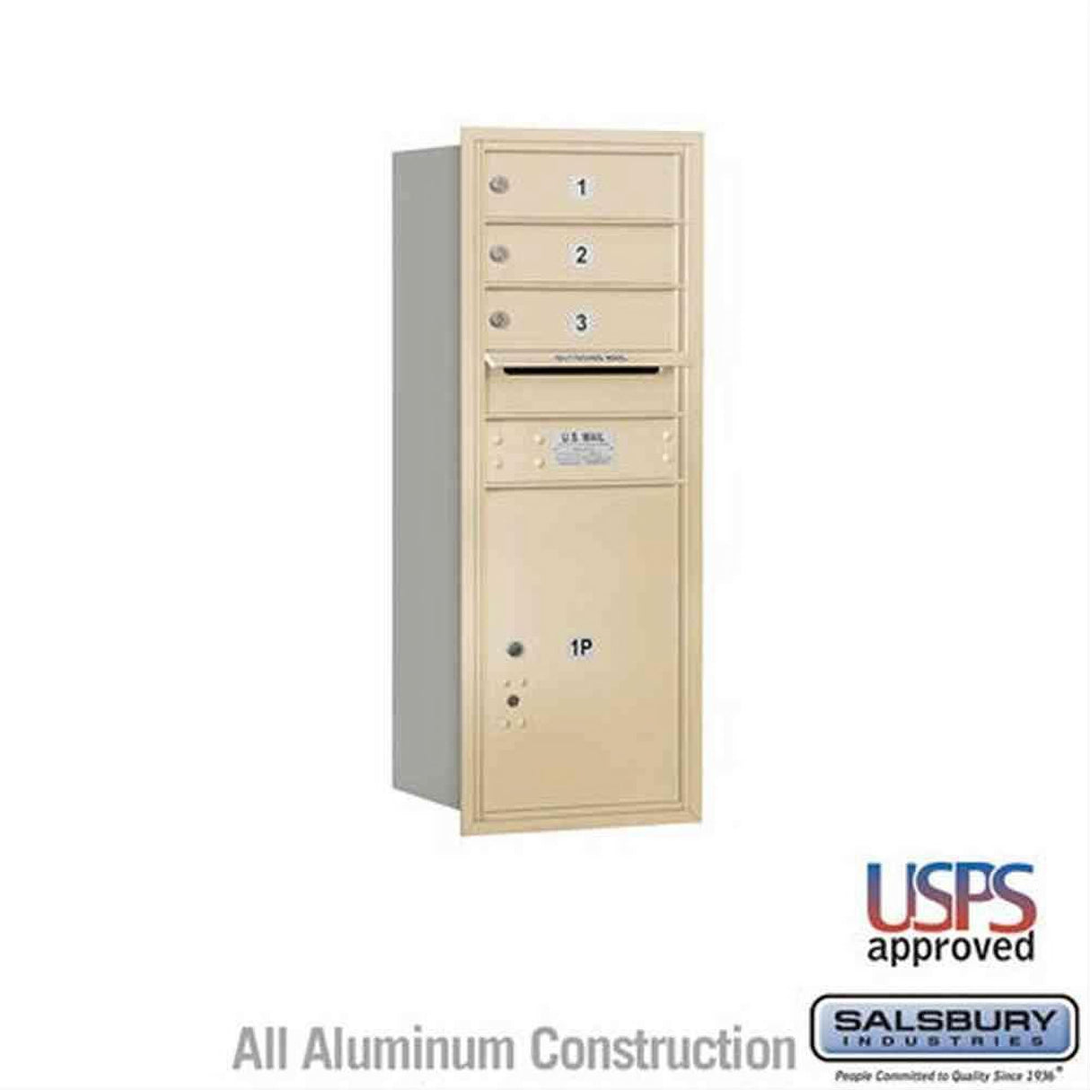 Salsbury Industries 3710S-03SRU-03-RU 4C Horizontal Mailbox 10 Door High Rear Loading USPS Access Sandstone