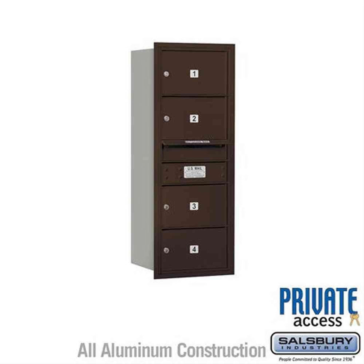 Salsbury Industries 3710S-04ZRP-04-RP 4C Horizontal Mailbox 10 Door High Rear Loading Private Access Bronze