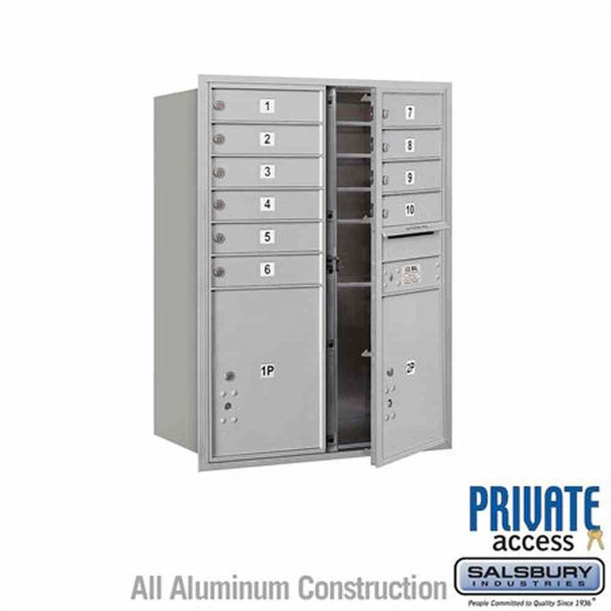 Salsbury Industries 3711D-10AFP-10-FP 4C Horizontal Mailbox 11 Door High Front Loading Private Access Aluminum