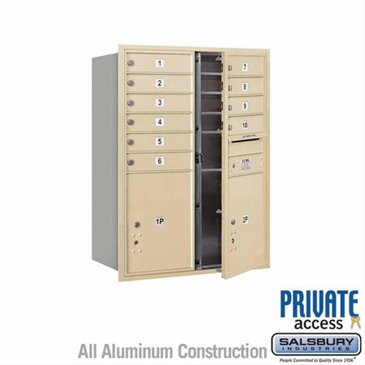 Salsbury Industries 3711D-10SFP-10-FP 4C Horizontal Mailbox 11 Door High Front Loading Private Access Sandstone