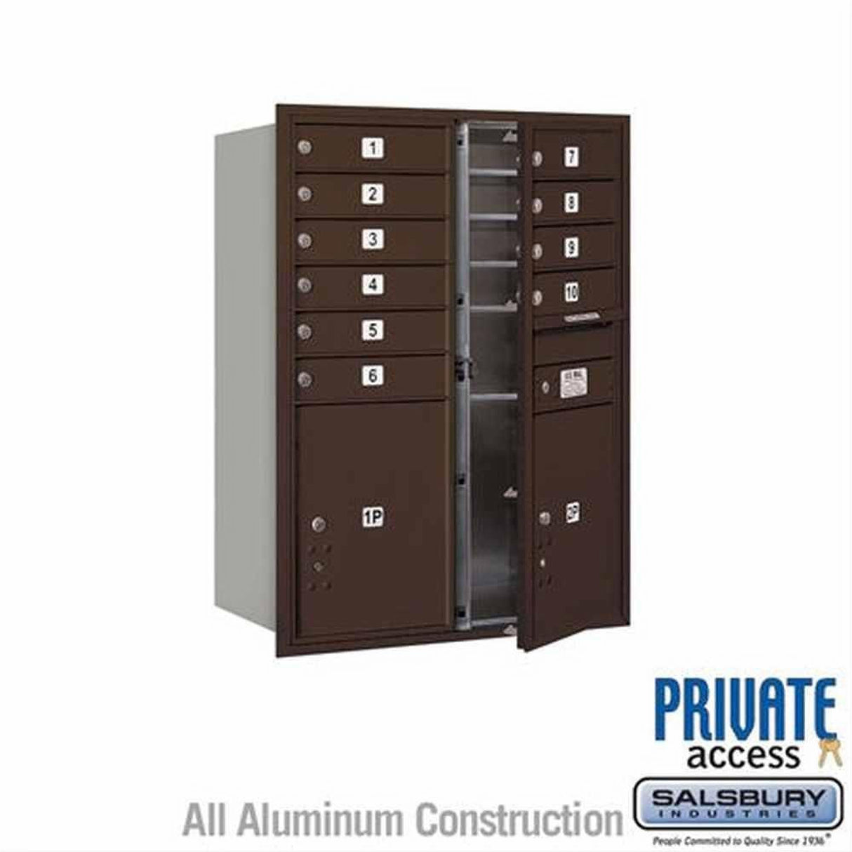 Salsbury Industries 3711D-10ZFP-10-FP 4C Horizontal Mailbox 11 Door High Front Loading Private Access Bronze